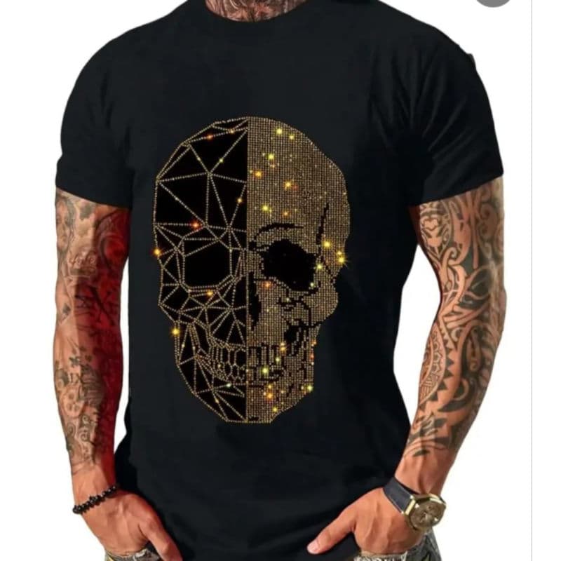Camisa Camiseta CAVEIRA DOURADA Lançamento Premium Confortável Gola Redonda Estilosa 100%  Algodão