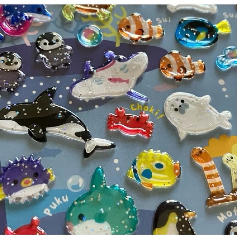 Cartela de adesivos 3D resinada com glitter