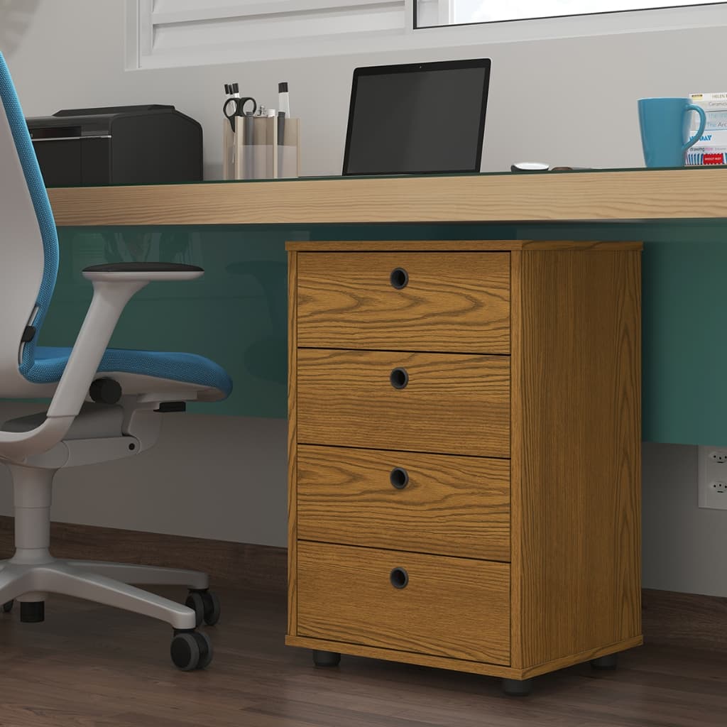 Gaveteiro organizador Escritório Home Office 4 Gavetas e Sapatas plásticas Freijó