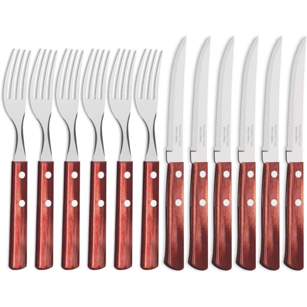 Kit 12 Talheres Inox Tramontina Garfo Faca Cabo Madeira poliwood