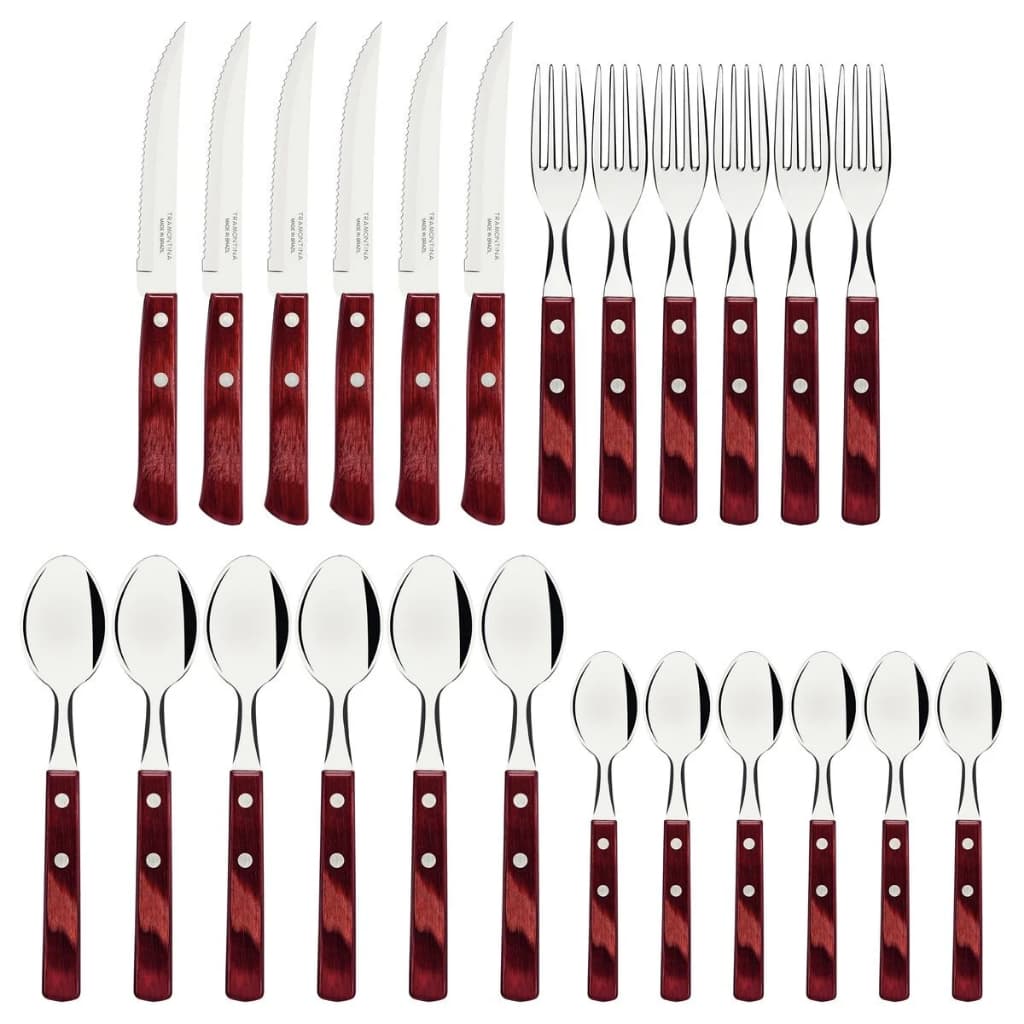Kit 24 Talher Inox Tramontina Com Cabo De Madeira Tratada