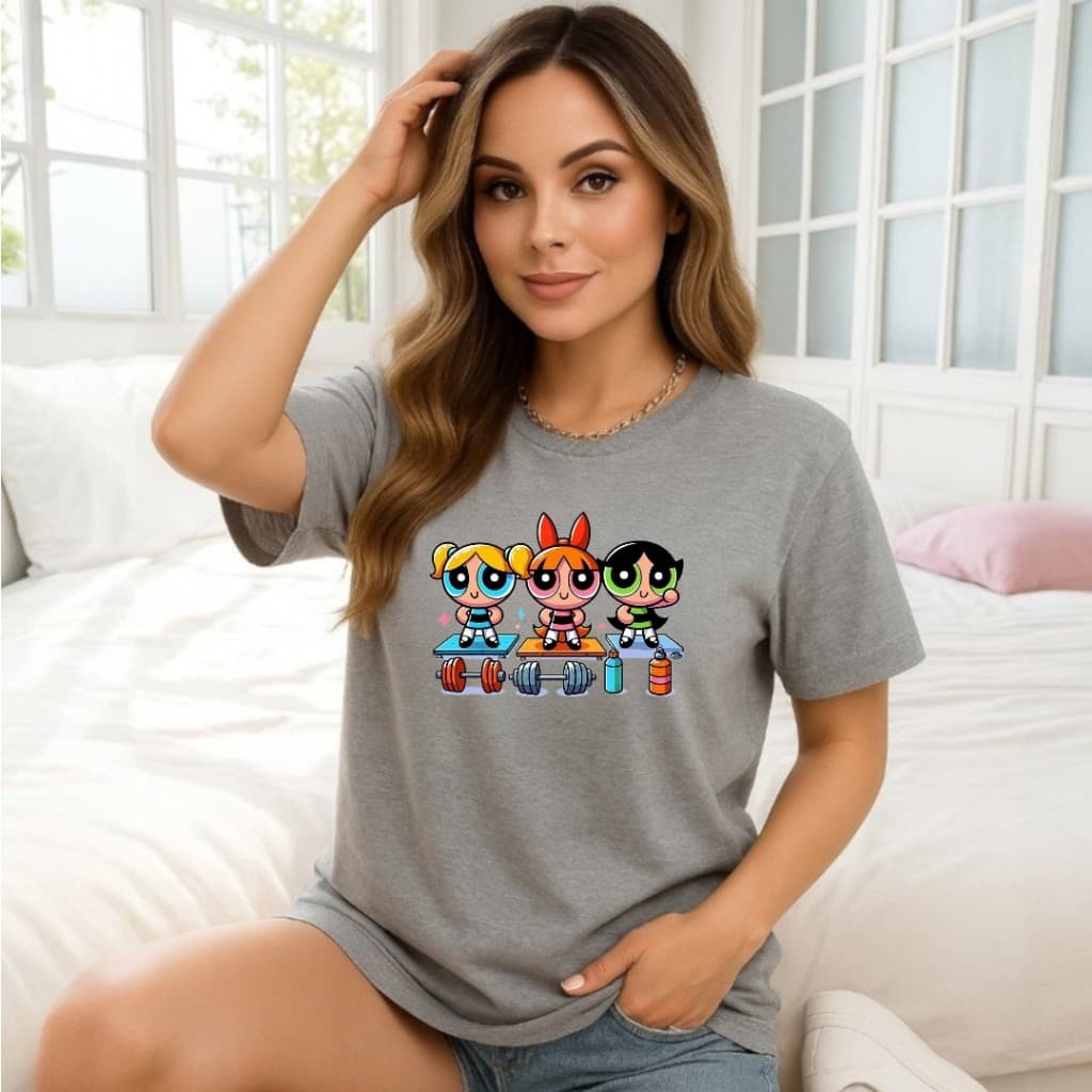 blusinha de manga curta feminina meninas super poderosas fitness em algodão premium
