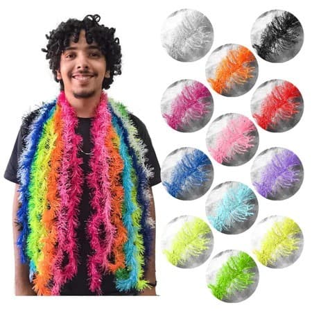 Kit 10 a 40 Marabus Plumas Festivo Colorido 1,5m Balada Neon Brilha na Luz Negra