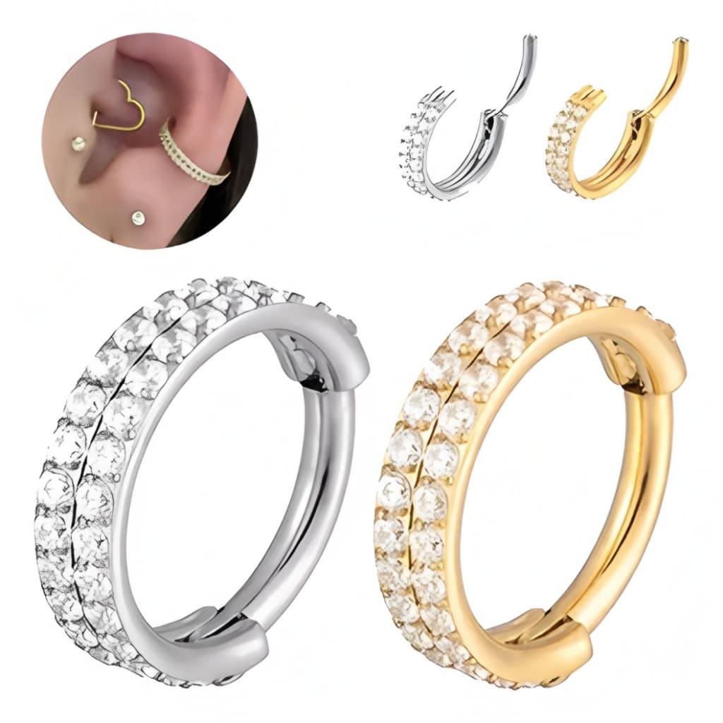 Piercing de Cartilagem em Aço Inoxidável 316L- Dupla Fileira com Zircônias