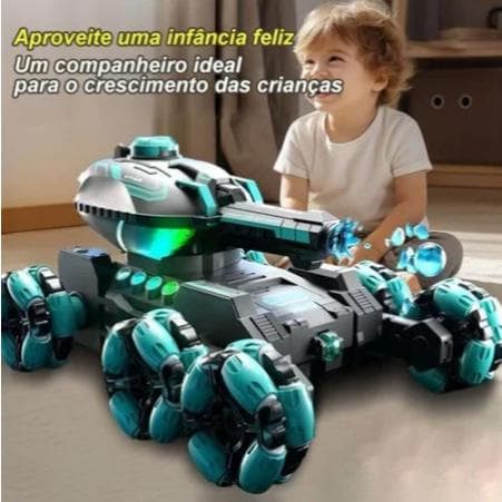 Brinquedo Carrinho Controle Remoto Tanque De Guerra Atira Bolinha Gel Kit Completo