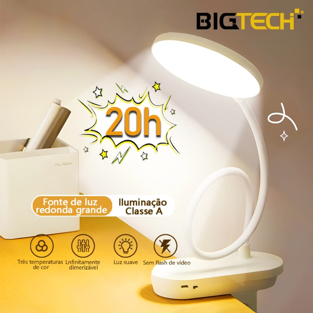Luminária De Mesa Recarregáveis Led Com Clipe Proteção Os Olhos Iluminaria Lâmpada Abajur De Quarto