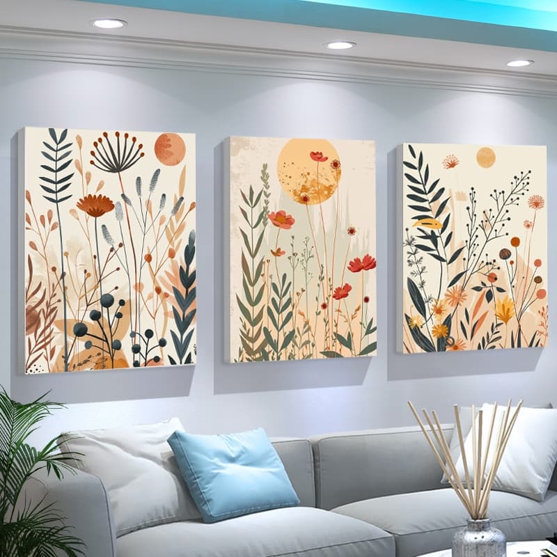 Quadros Decorativos 3 Peças pintura moderna de decoração abstrata de folhas