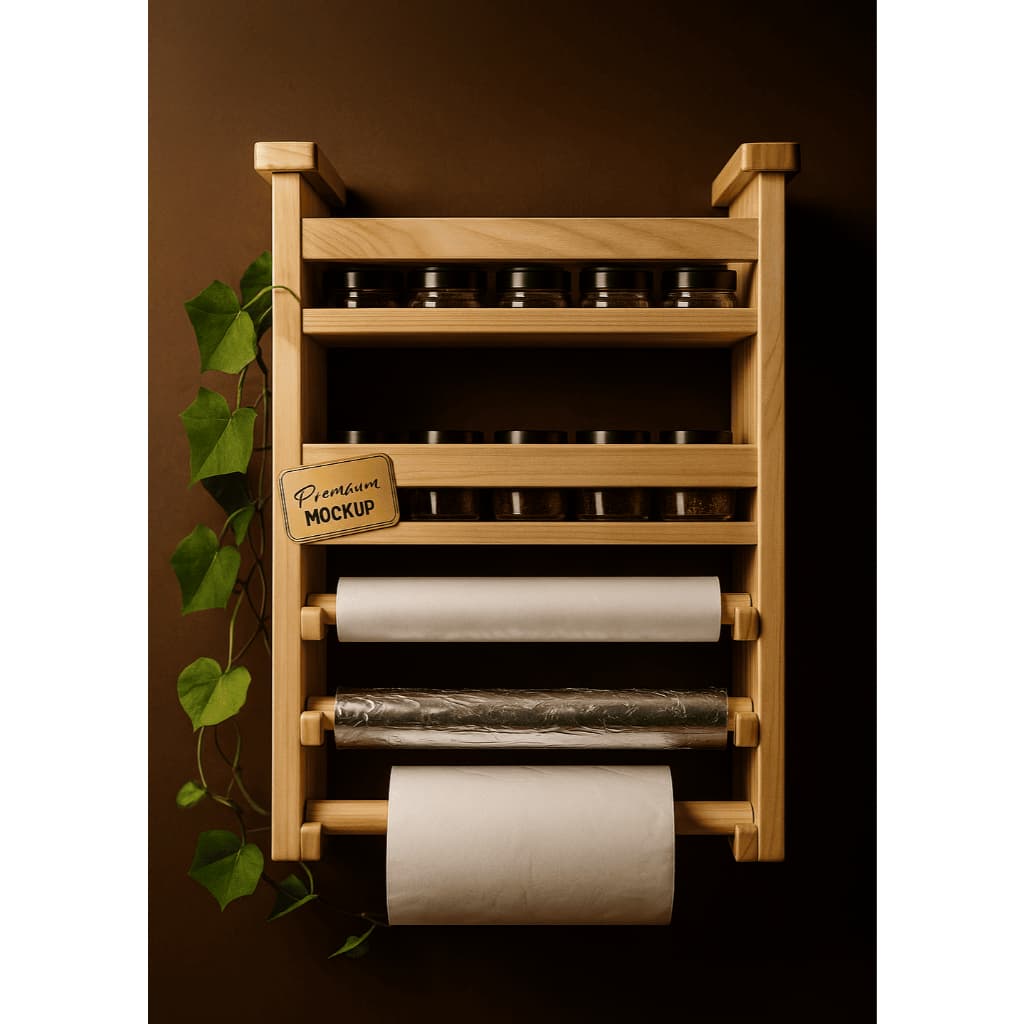 Porta temperos cozinha geladeira madeira pinos, Especiarias Papel Toalha-Alumínio-Filme