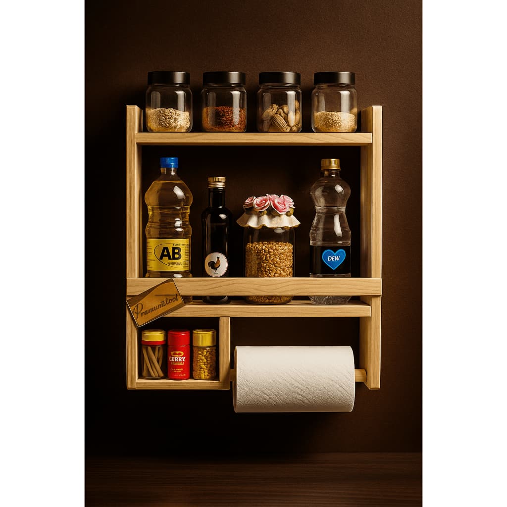 Prateleira porta temperos cozinha madeira pinos, Especiarias Papel Toalha