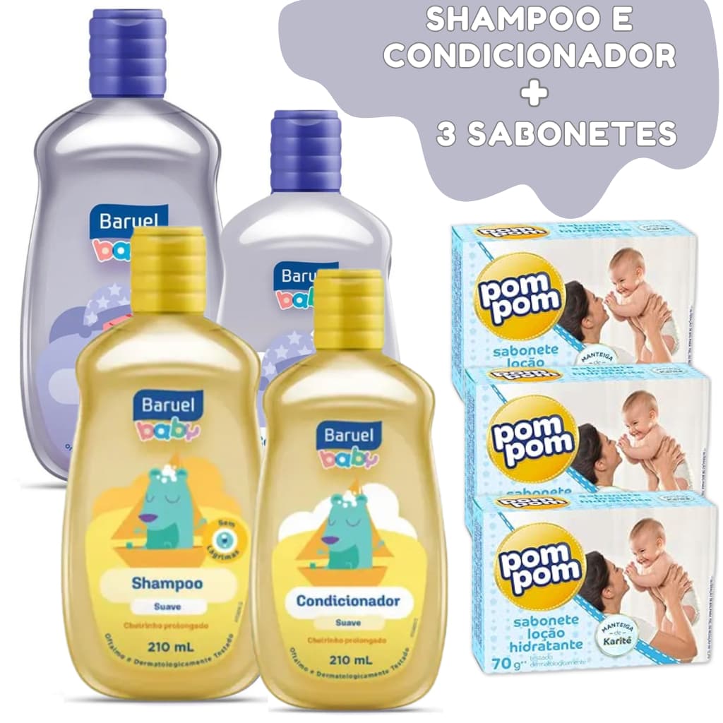 Kit Shampoo e Condicionador + 3 Sabonete infantil Pompom