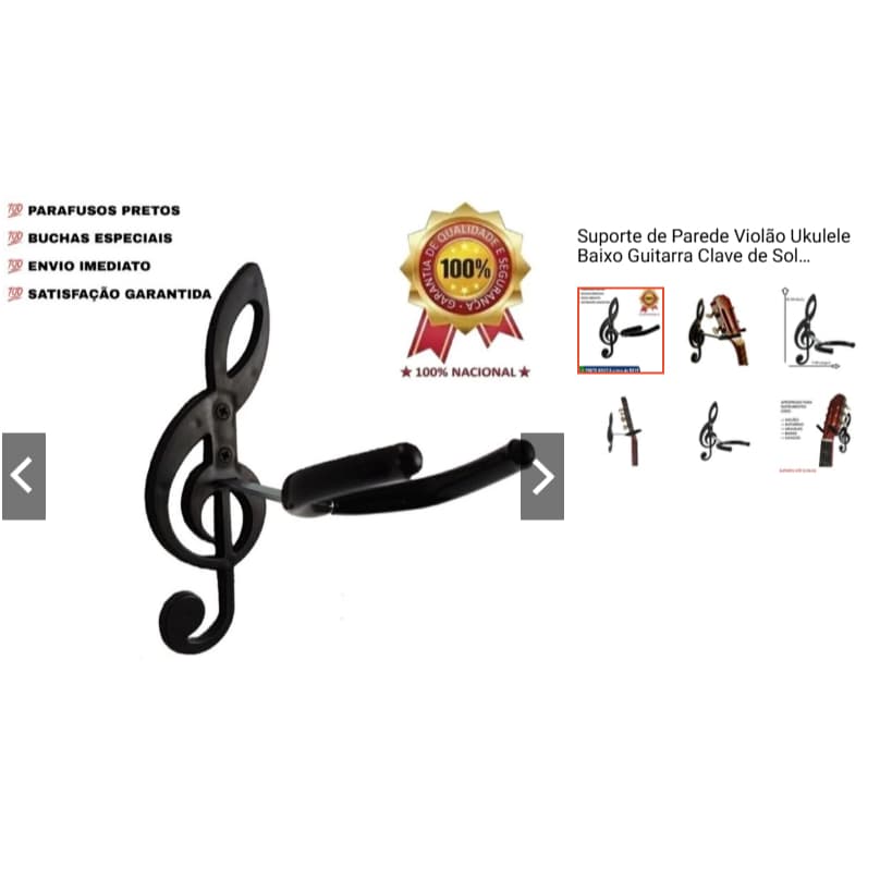 4 Suportes para Violão de Parede; Guitarra; Uculelê; Baixo; Viola