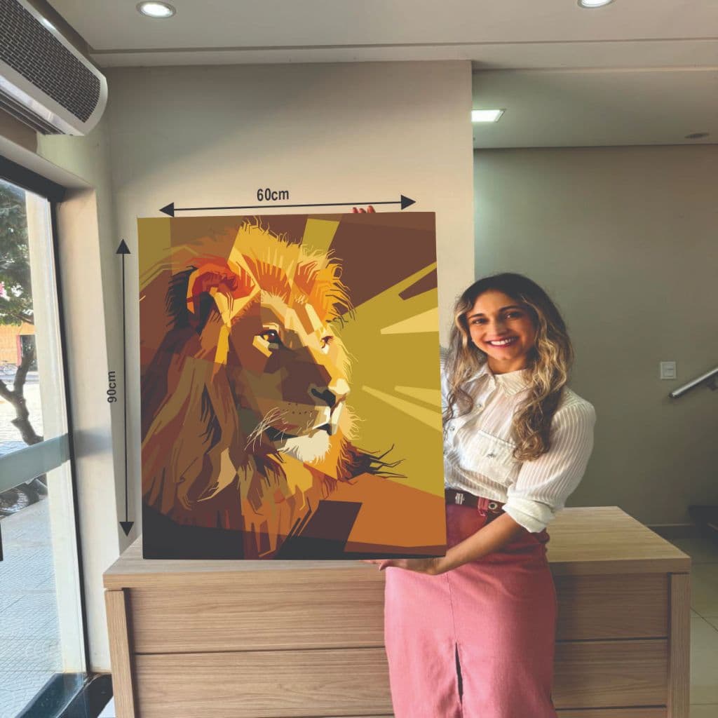 Quadro Decorativo 1 Peça Leão Bege Mosaico 3D Arte
