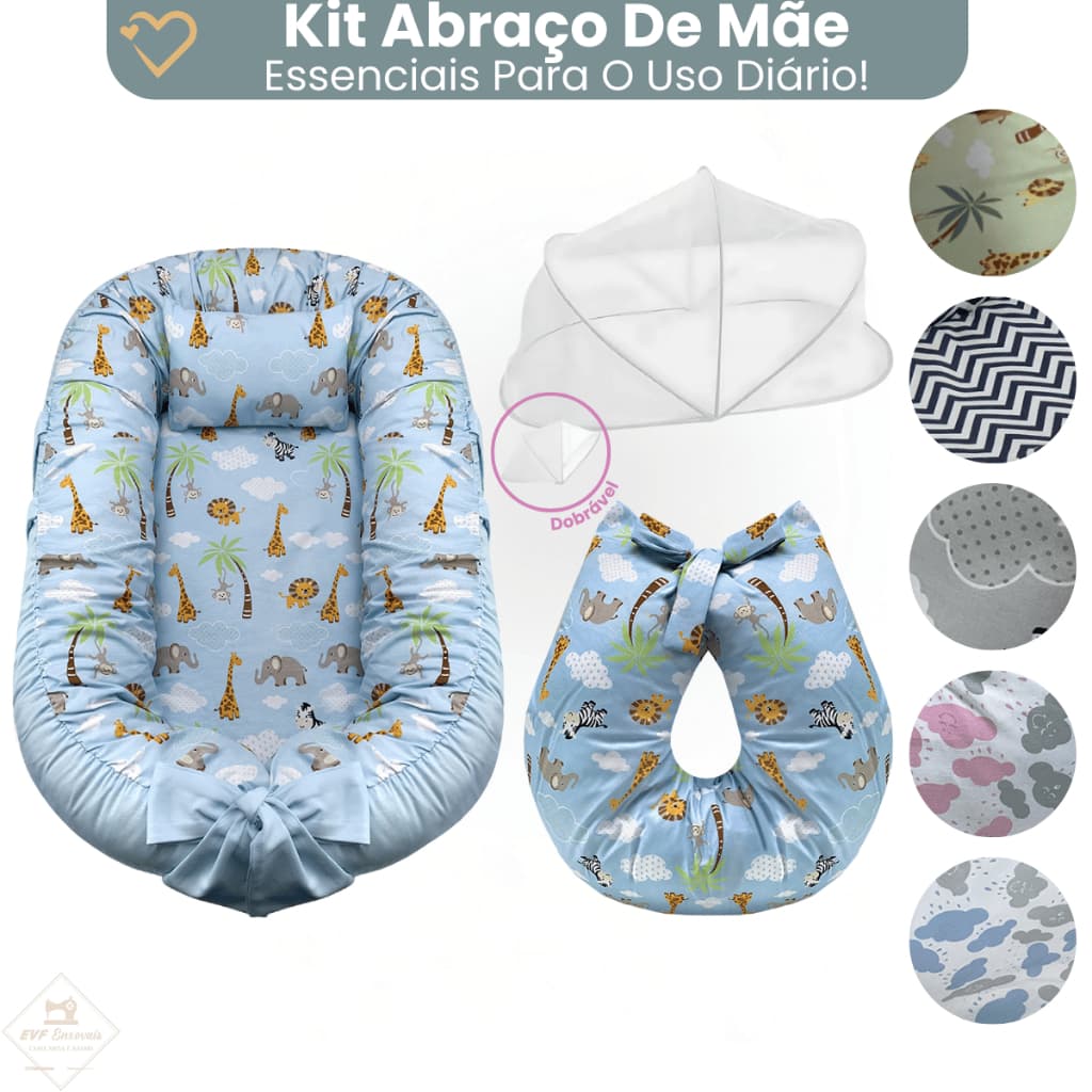 Ninho Redutor de Berço com Ziper Almofada Amamentação e Mosquiteiro Protetor Menino Menina