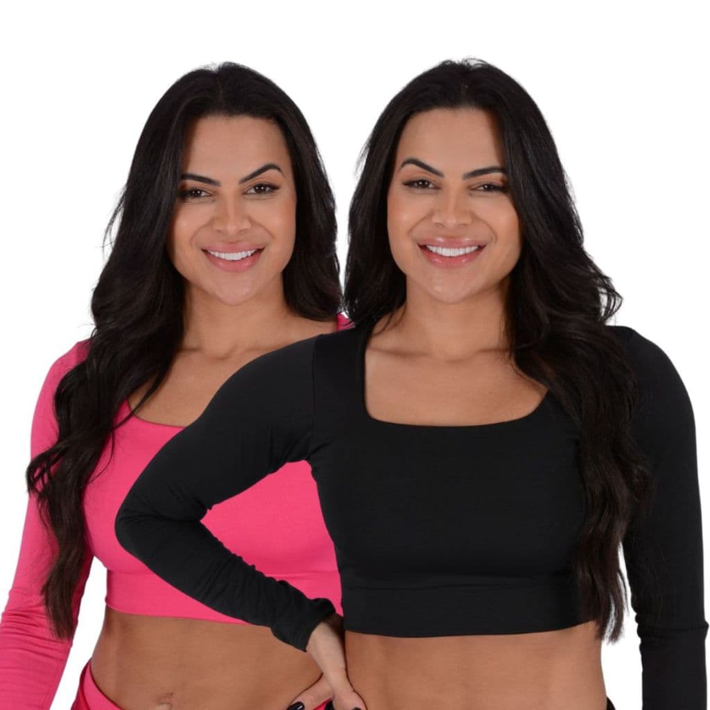 Kit 2 Top Fitness Academia Cropped Com Manga Longa Feminino Treino Suplex Esportivo Conforto Casual