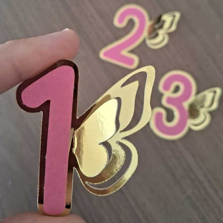 kit Aplique Números  -Aplique Número Festa com Borboleta 3D — 5cm — Cores Personalizadas- Aplique Jardim das Borboletas