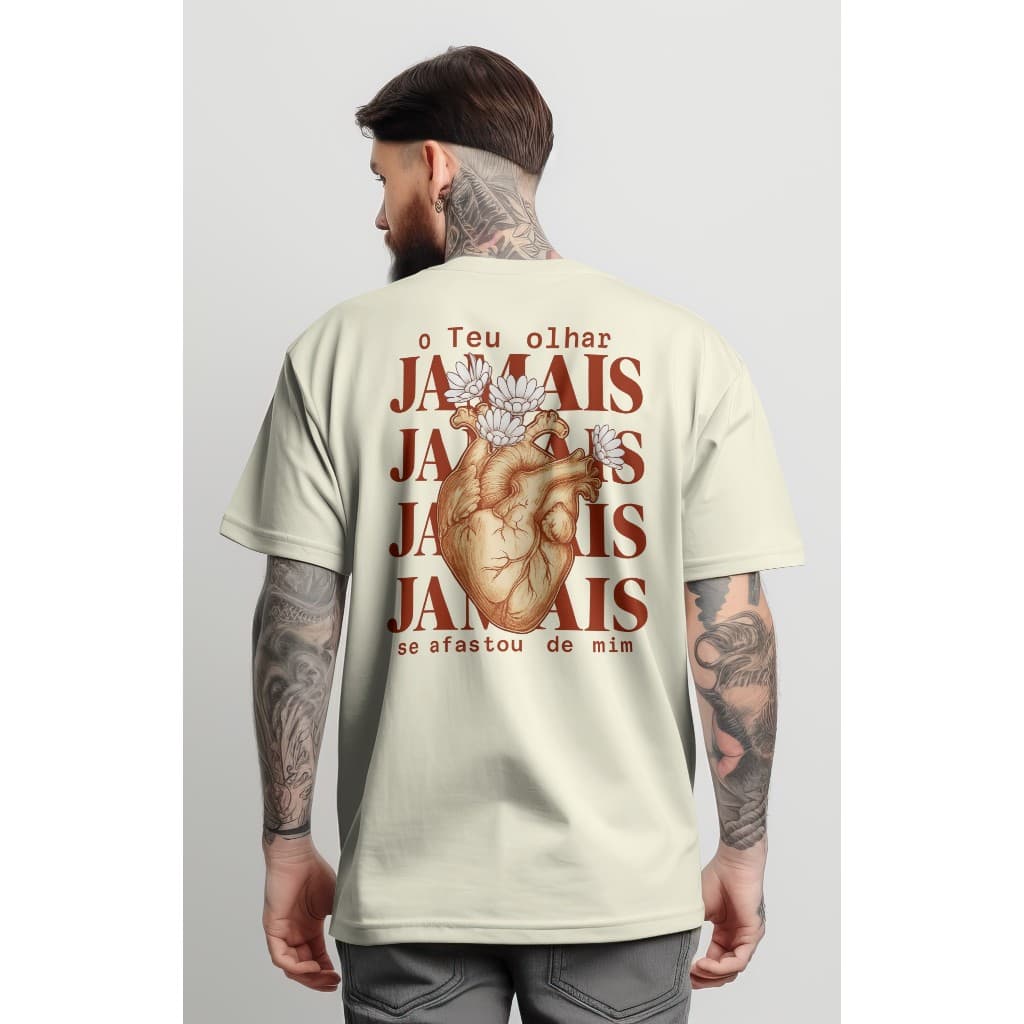 Camiseta Cristã Oversized Streetwear Camisa Masculina 100% Algodão O teu olhar jamais se afastou de mim