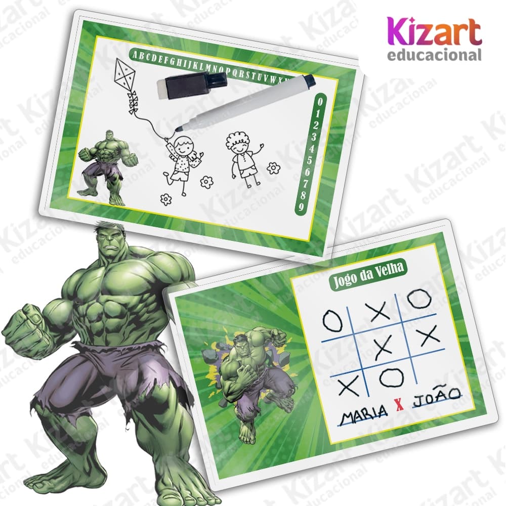 Lousa Mágica + Caneta Com Apagador Lembrancinha Festa Infantil Tema Hulk