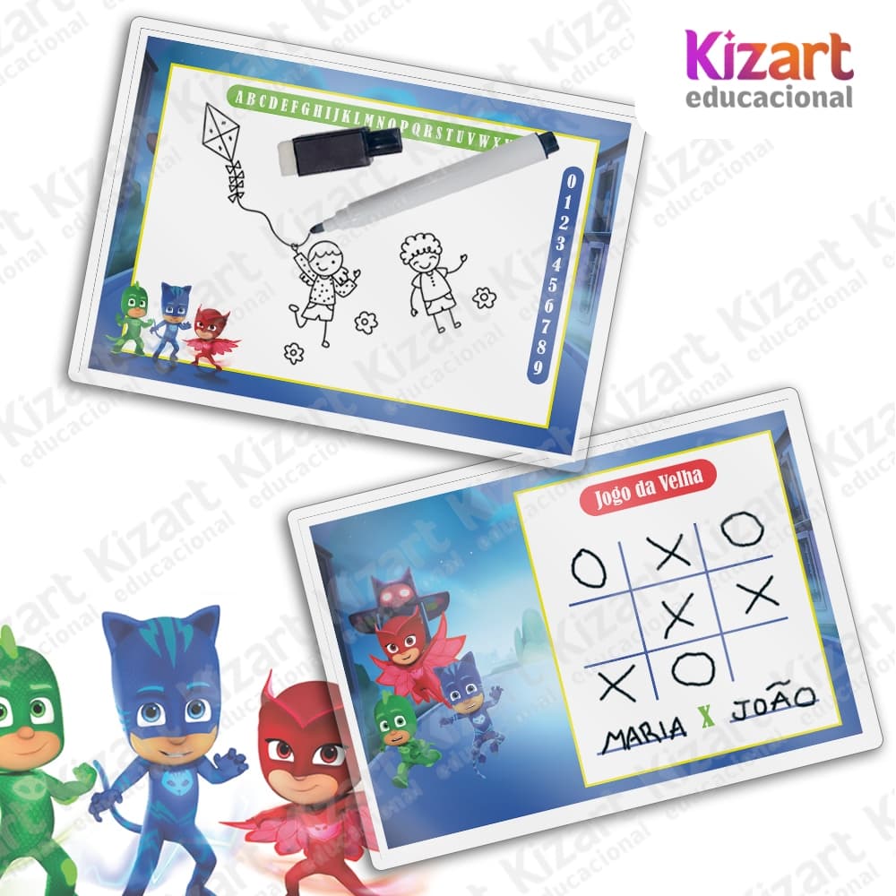 Lousa Mágica + Caneta Com Apagador Lembrancinha Festa Infantil Tema PJ masks