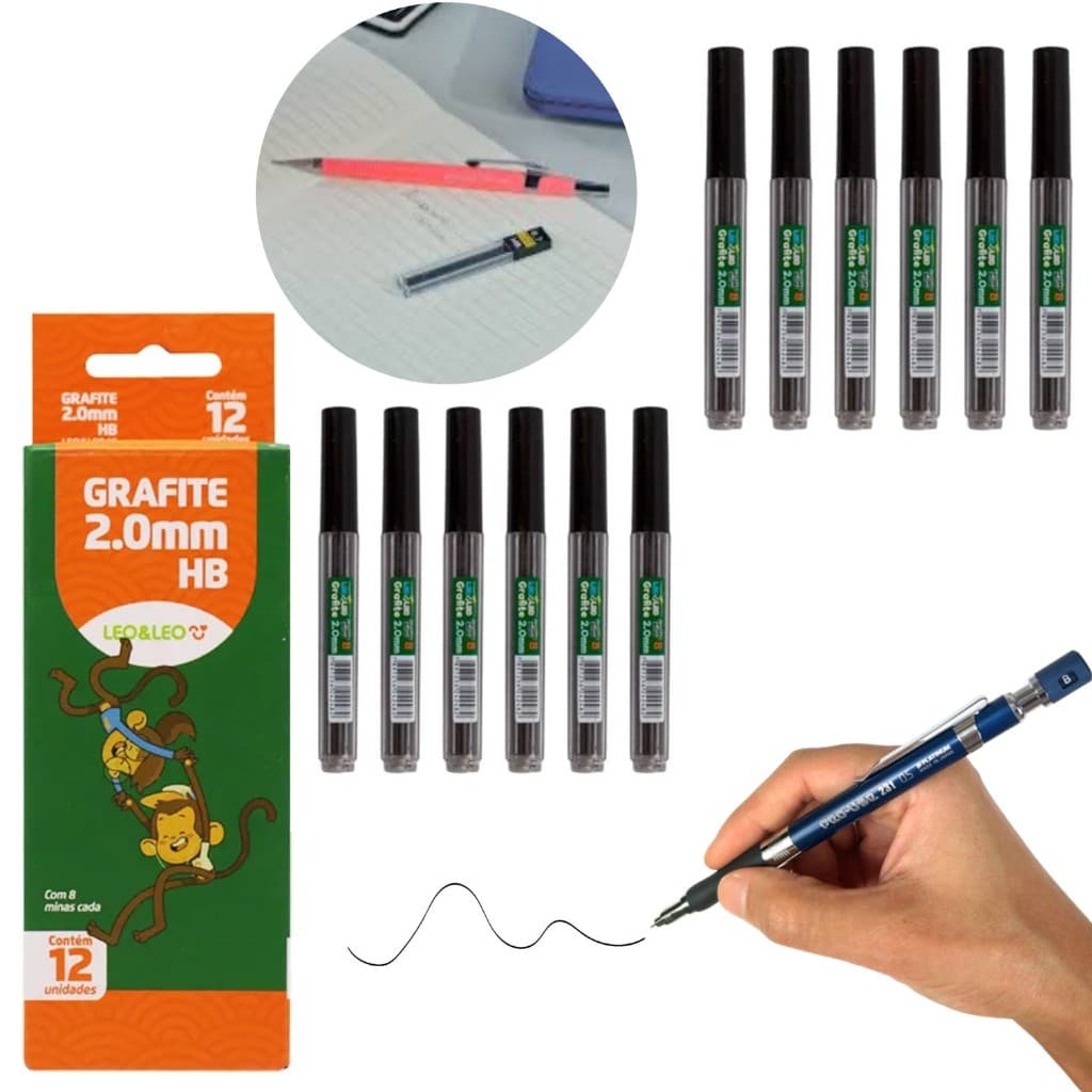 Mina Grafite Hb Lapiseira Resistente 12 Un 2.0mm