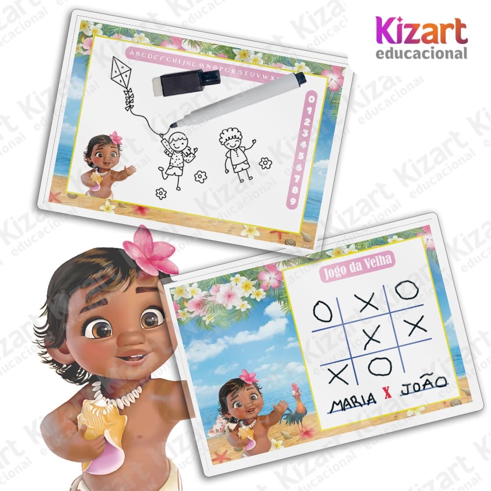 Lousa Mágica + Caneta Com Apagador Lembrancinha Festa Infantil Tema Moana Baby