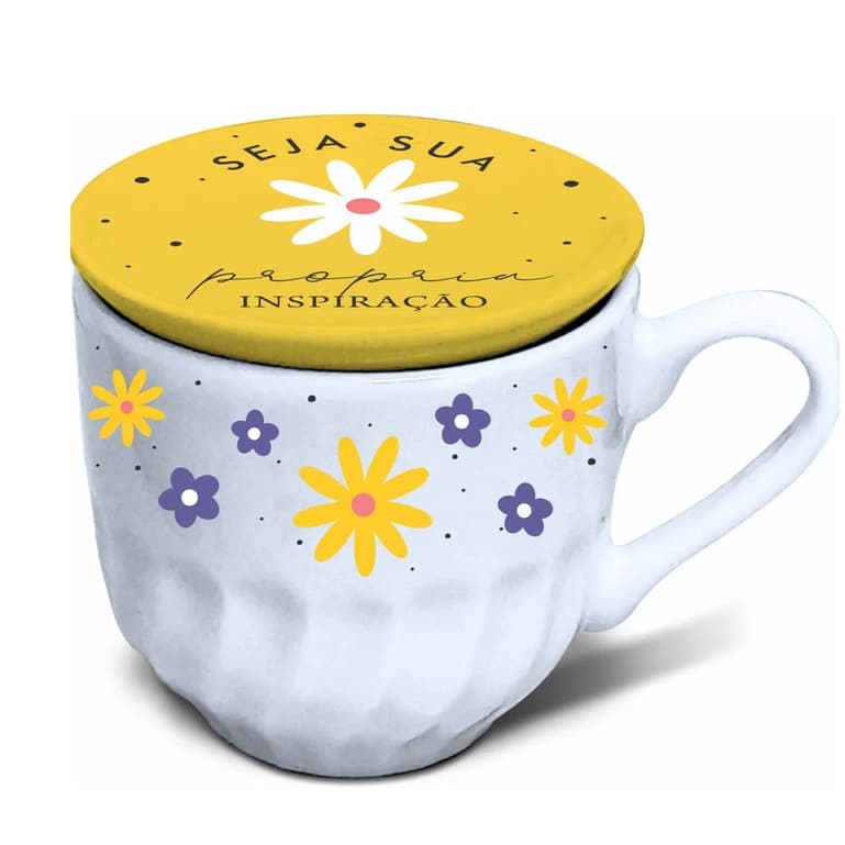 Xícara Tampa 240ml Seja Sua Própria Inspiração Frases Motivacional Caneca Estampa Floral Delicada Fofa Amor Próprio
