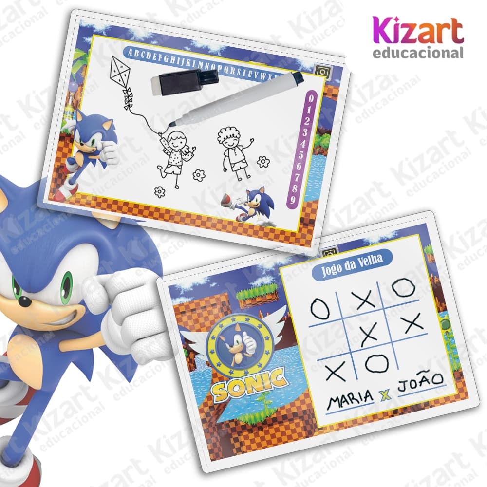 Lousa Mágica + Caneta Com Apagador Lembrancinha Festa Infantil Tema Sonic