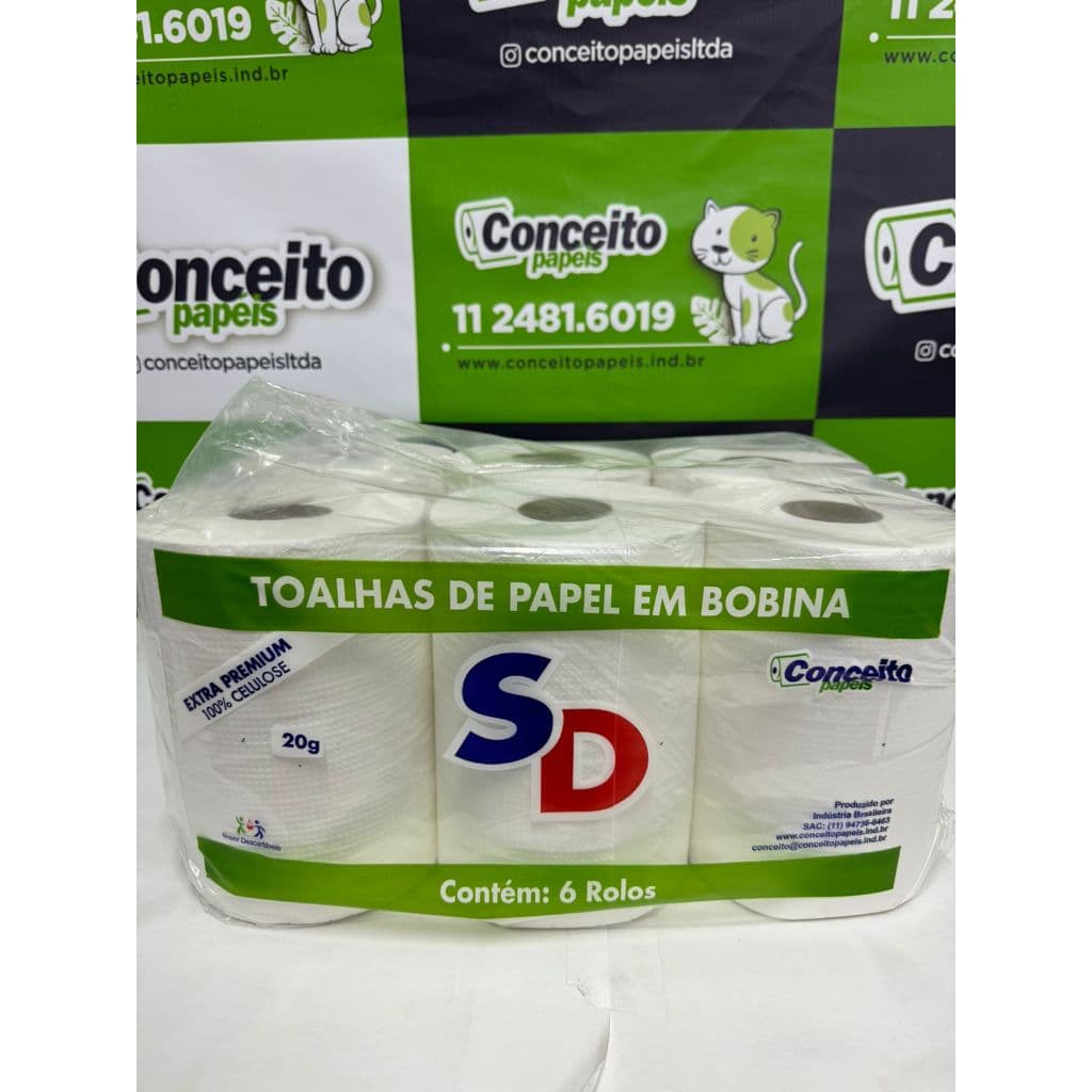 TOALHA BOBINA 100% CELULOSE 20G 20CM X 06ROLOS SD