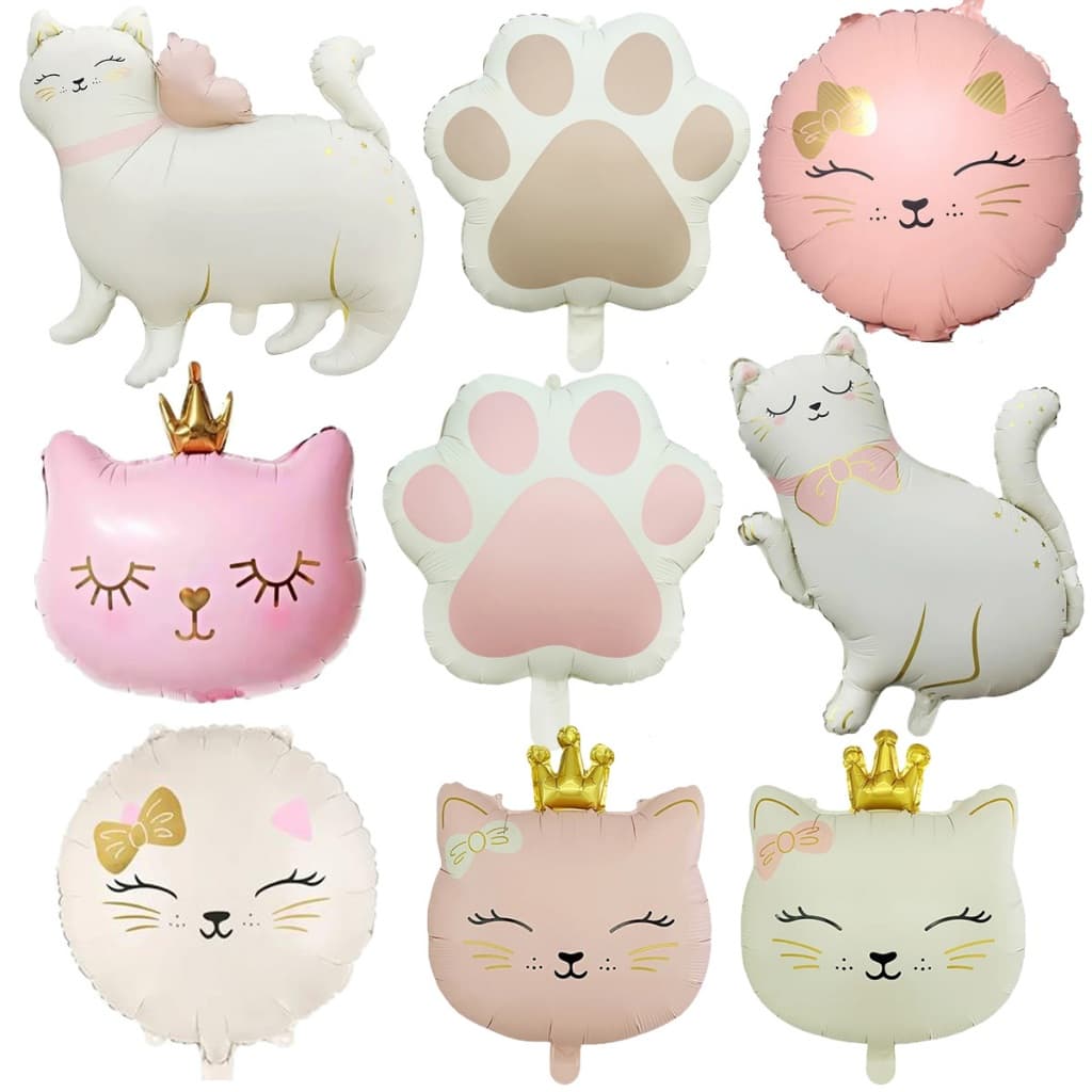 Kit Balão Metalizado Gato Gatinha Pata Patinha Coroa Fofo Decoração Festa Enfeite Aniversário