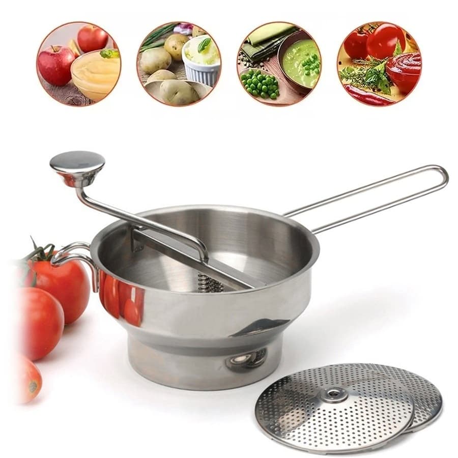 Passador de Legumes e Vegetais em Inox com 3 Discos 20x43x10