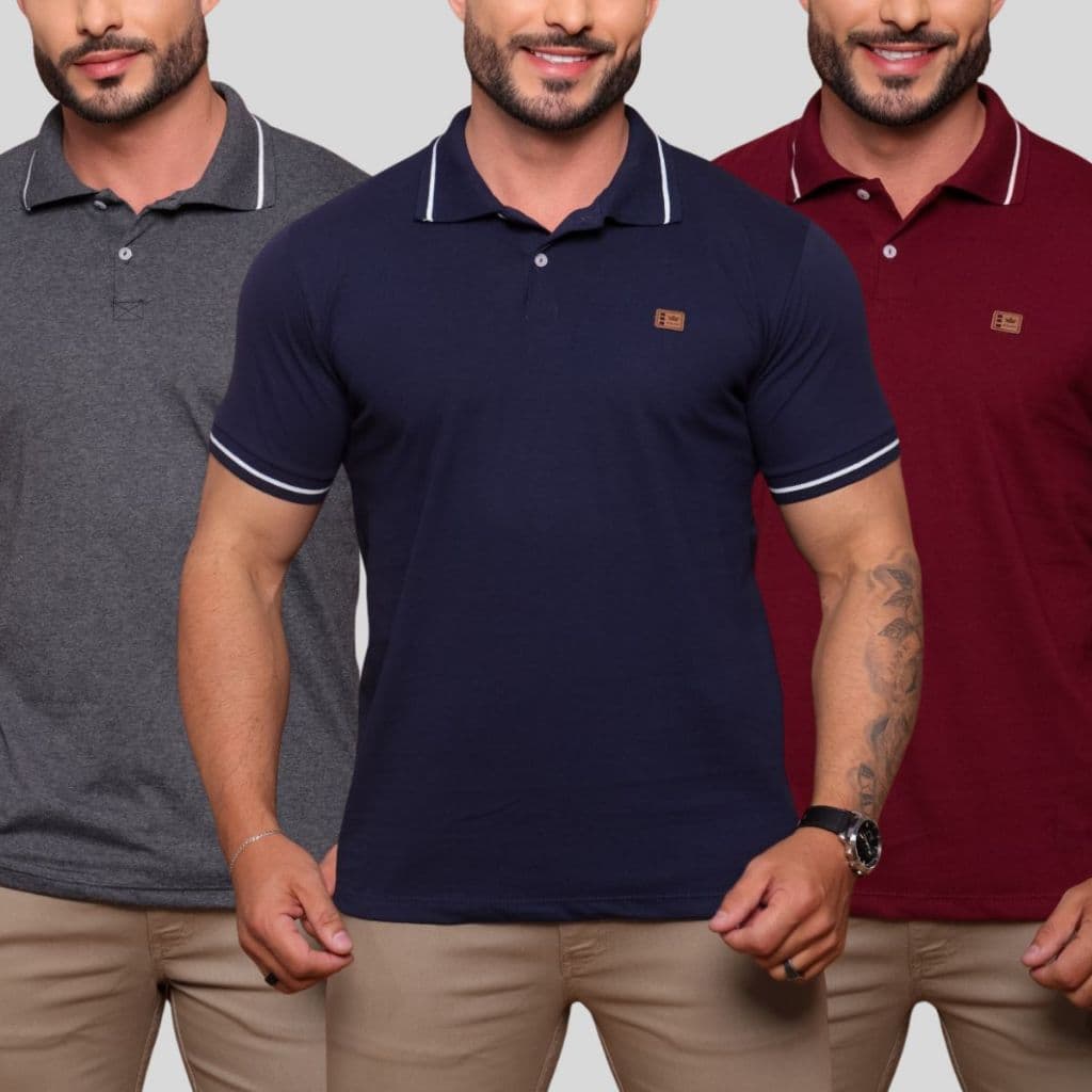 Camiseta Gola Polo Varias Cores Terra Cota Marsala Azul Marinho Laranja Masculina Original Premium do P ao GG