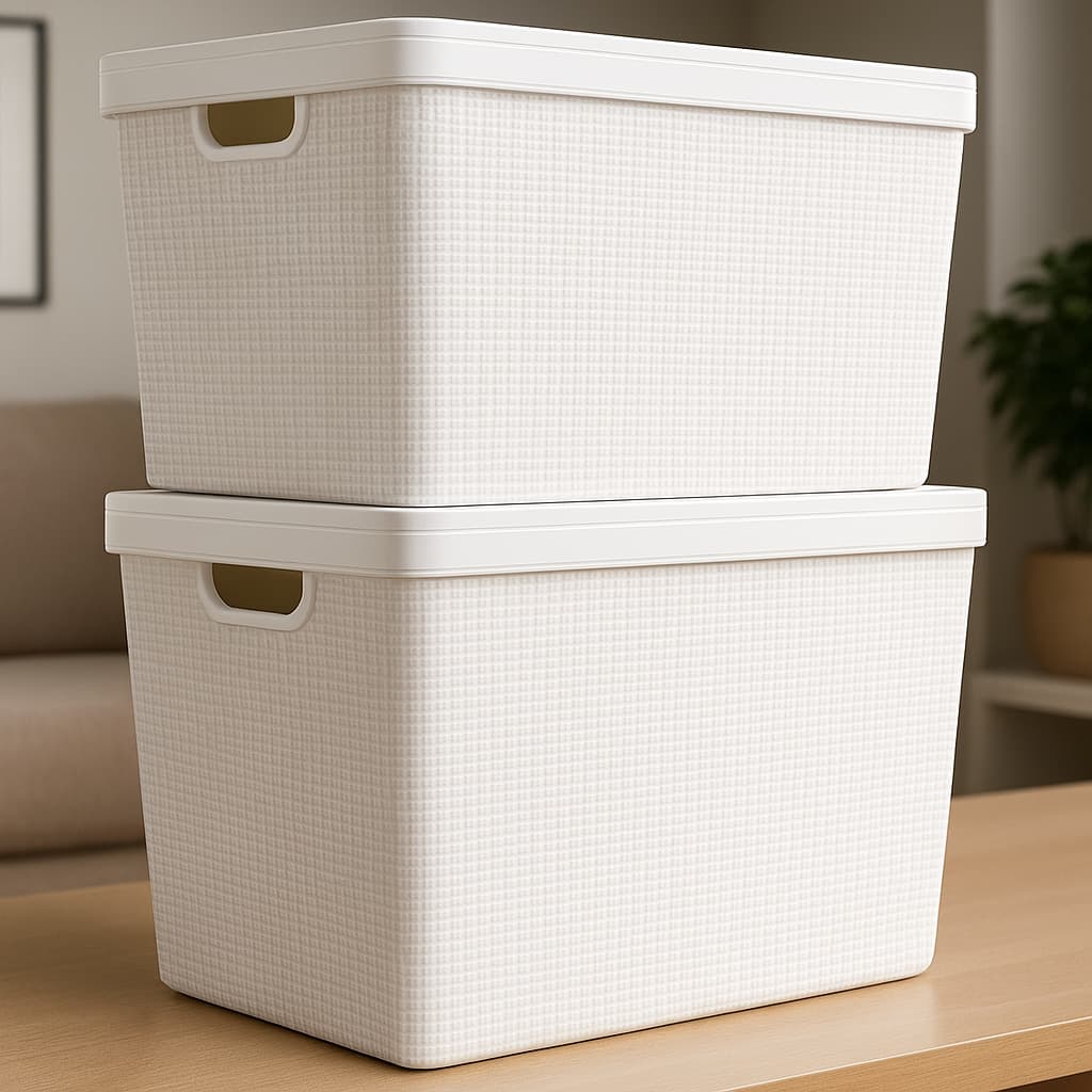 Conjunto 2 Caixas Organizadoras 22 Litros em Plástico Resistente Branco Jaguar