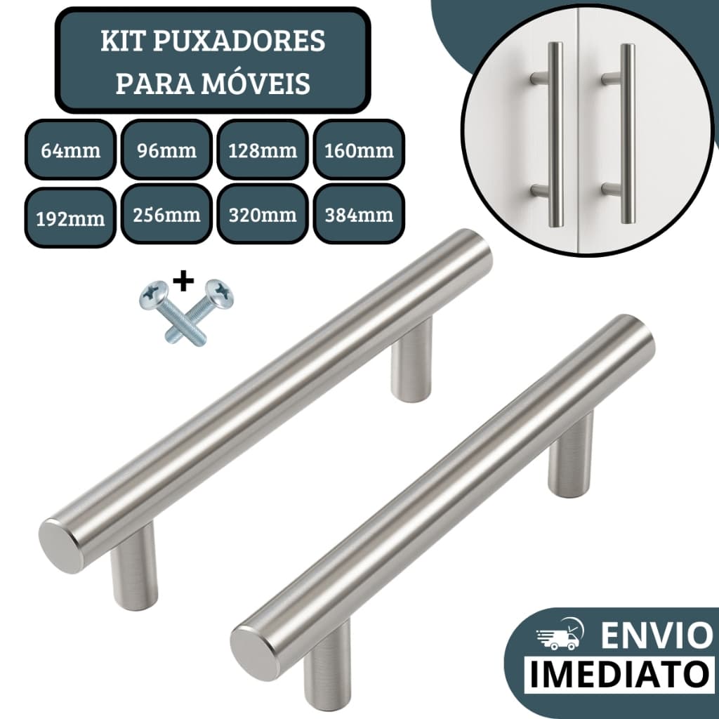 Puxadores Tubulares em Aço Inox Haste Redonda para Móveis Gavetas e Armários Modernos
