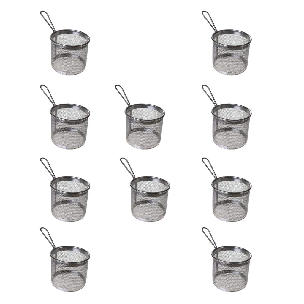 Kit 10 Mini Cestos Redondo  Inox  Servir Fritura, Batata Frita, Petisco, Nuggets Material Resistente