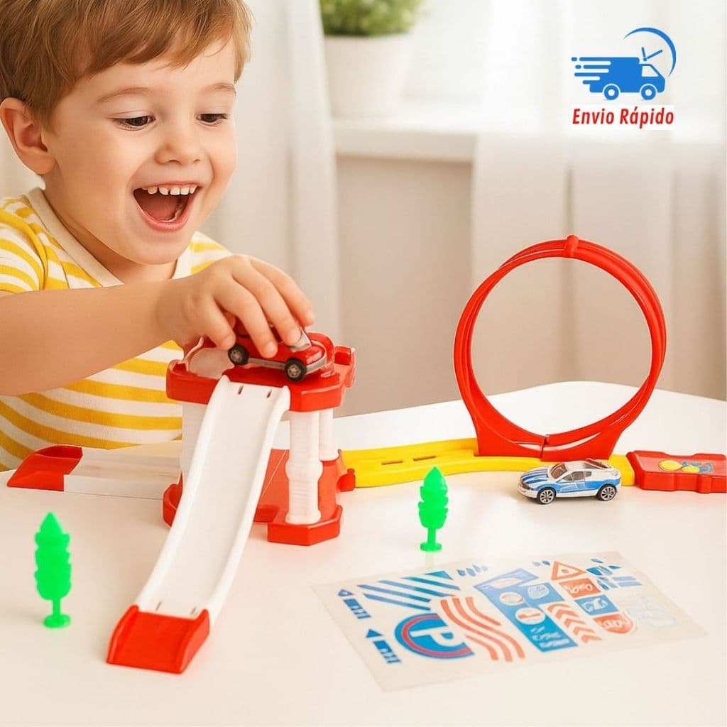 Brinquedo Pista de Bombeiro Estacionamento com 3 Carrinhos - 23 Peças Infantil Criança Pistinha Férias Brincar