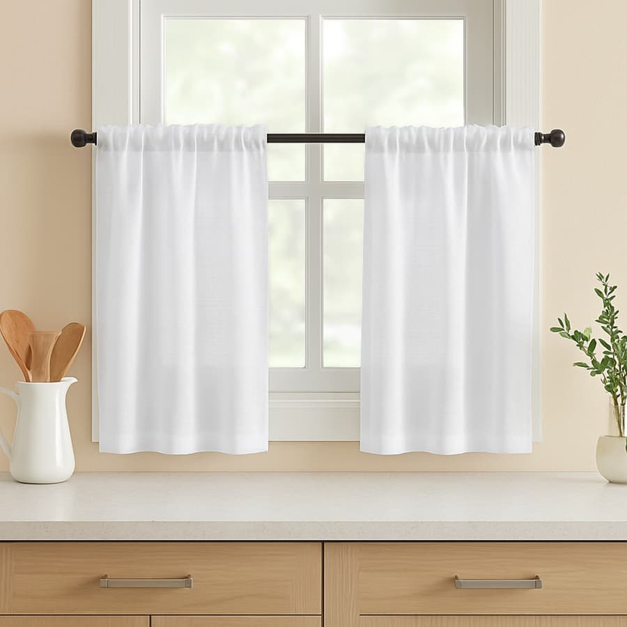 Cortina Bando De Cozinha 4,00x0,50 Em Voil Linho Flame Decoração
