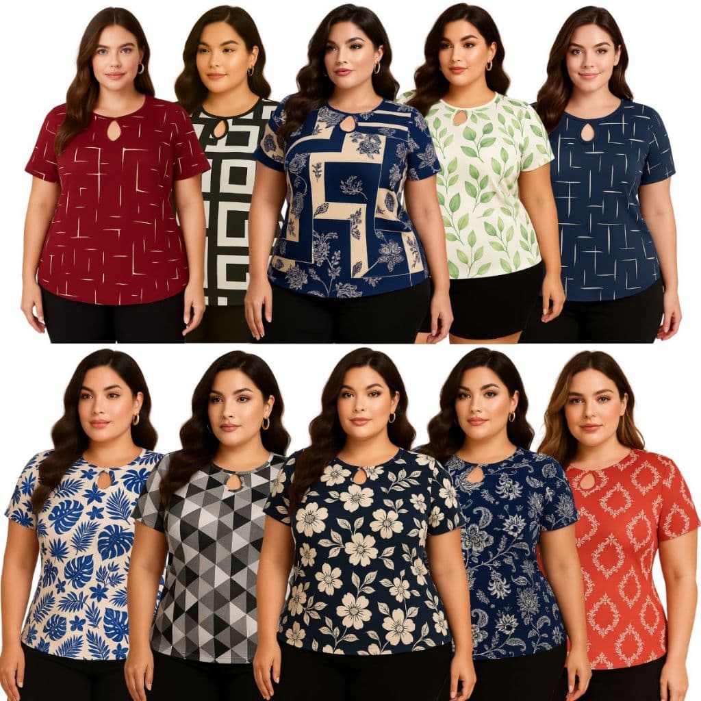 Kit 10 Blusa Blusinha Camiseta Feminina Plus Size Estampada Atacado Revenda