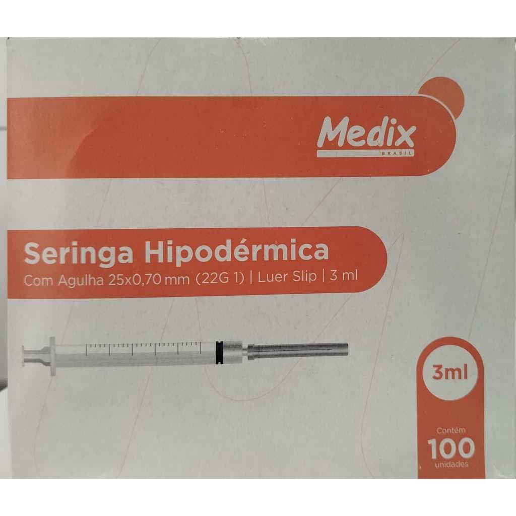 Seringa 3ml Luer Slip + Agulha 25x7 - C/ 20un/ 50un / 100un