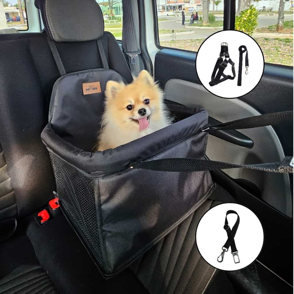 Kit Completo Peitoral Coleira Assento Cadeirinha Transporte Para 1 Cachorro Pequeno Até 15kg