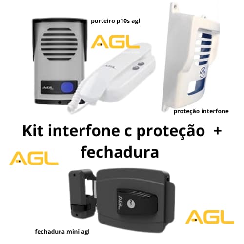 Kit interfone c proteção e fechadura agl