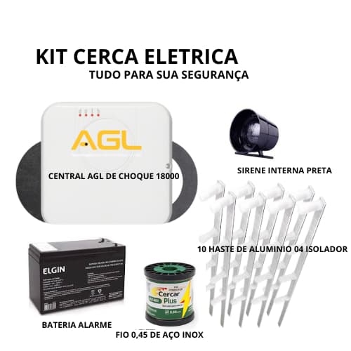 Kit cerca eletrica agl haste bateria central choque