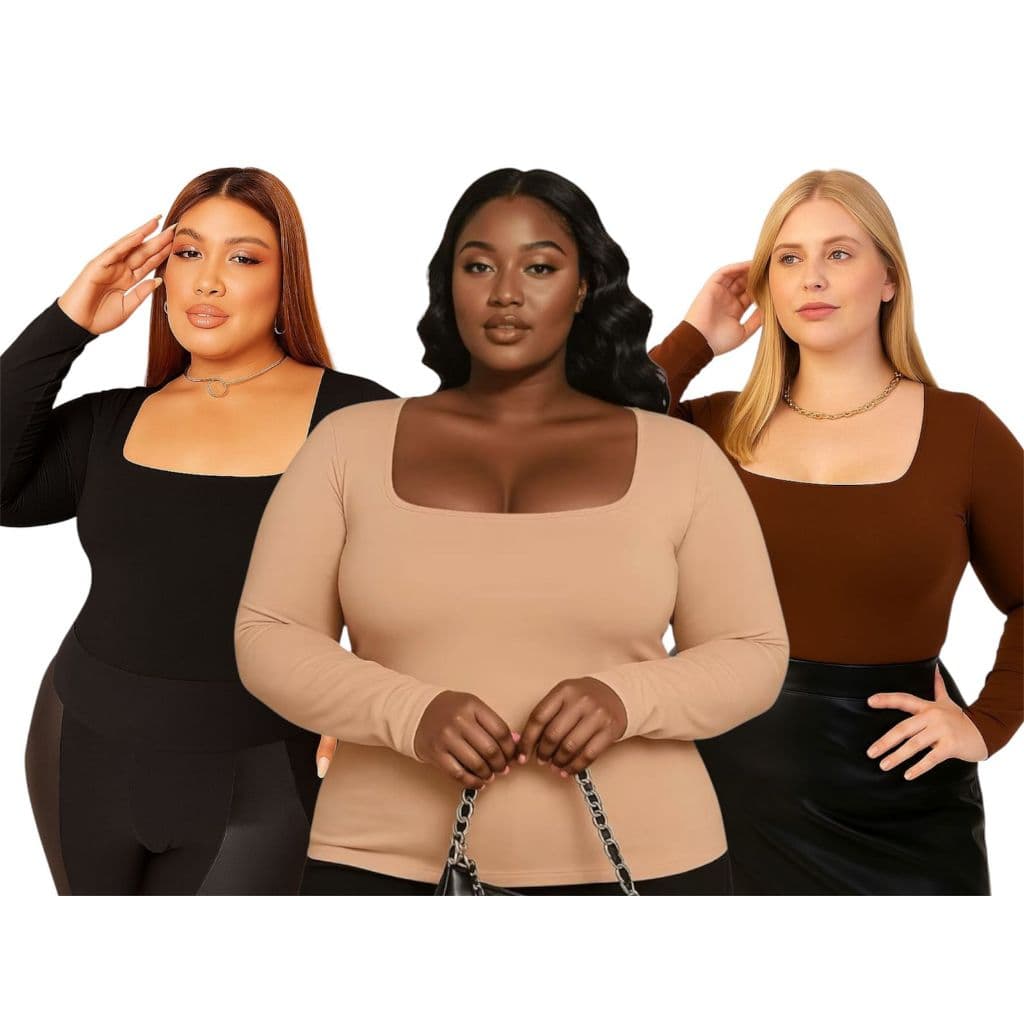 Blusa Feminina Manga Longa Plus Size Curve Mid Size Curve Decote Quadrado Suplex Poliamida