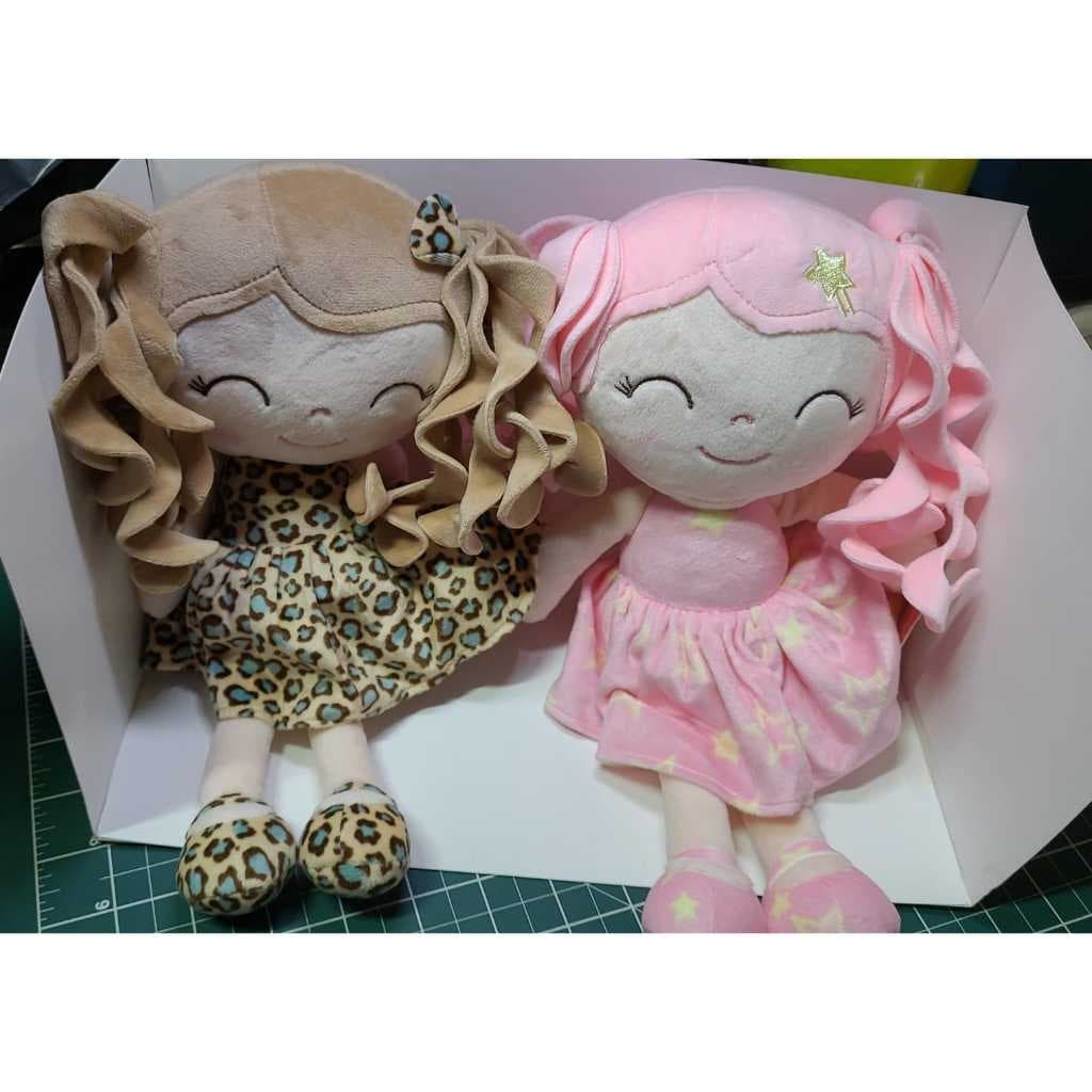 Metoo boneca cacheada 38cm vestido rosa e oncinha menina Gloveleya original Metoo perfeita para criança