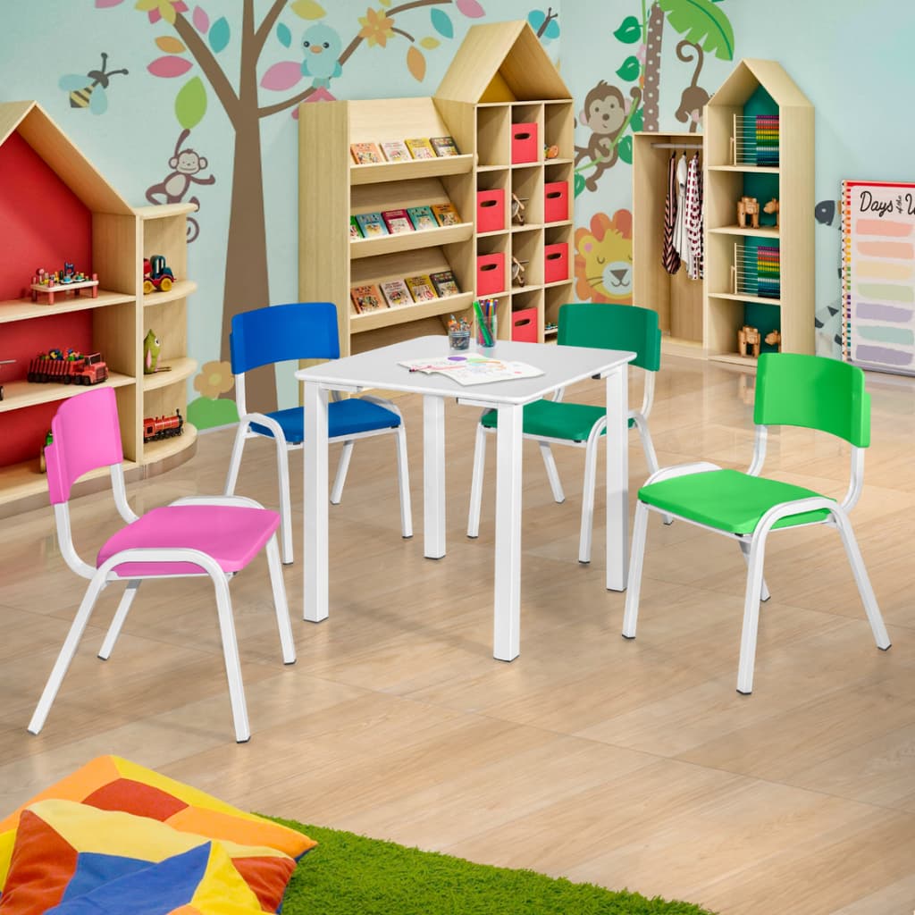 Kit Mesa Infantil Com 4 Cadeirinhas Coloridas Atividade Escola Creche Igreja