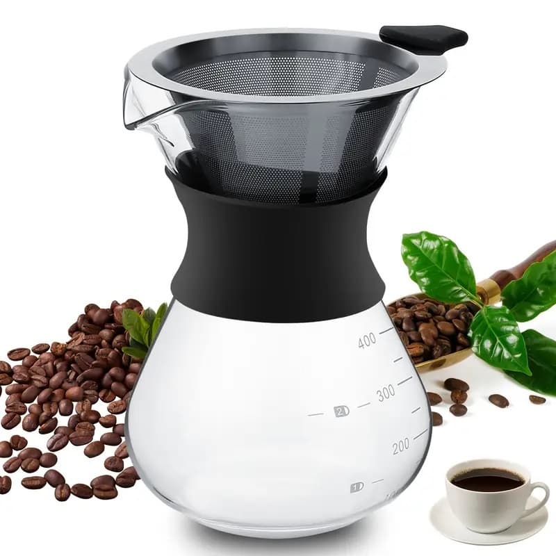 Cafeteira De Vidro Borossilicato Com Filtro Manual em Inox Passador de Café Chemex Jarra 400ml