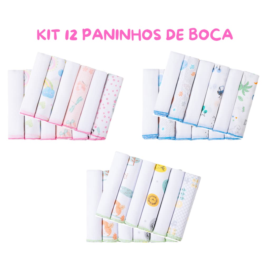 KIT 12 Peças Paninho de Boca Bebê 100% Algodão