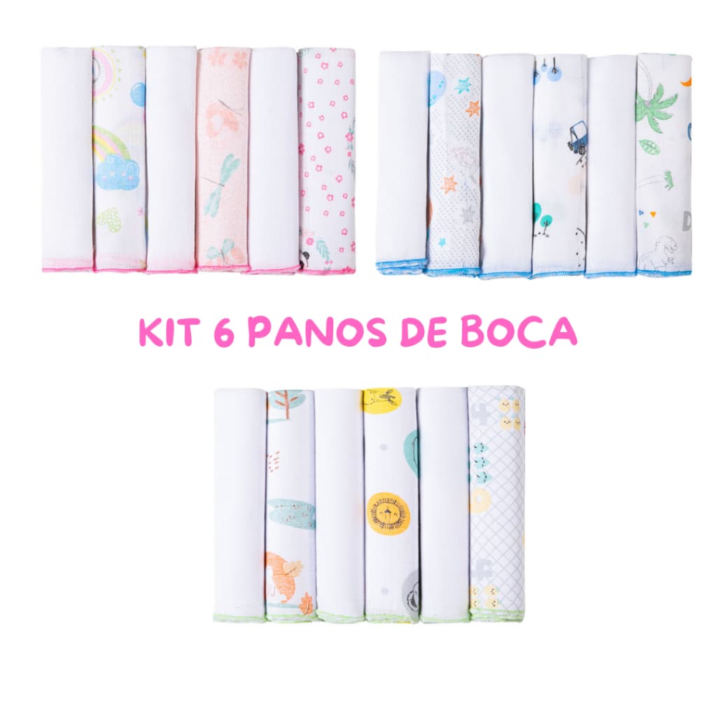 KIT 6,12 ou 18 Panos de Boca Bebê 30x30 Algodão