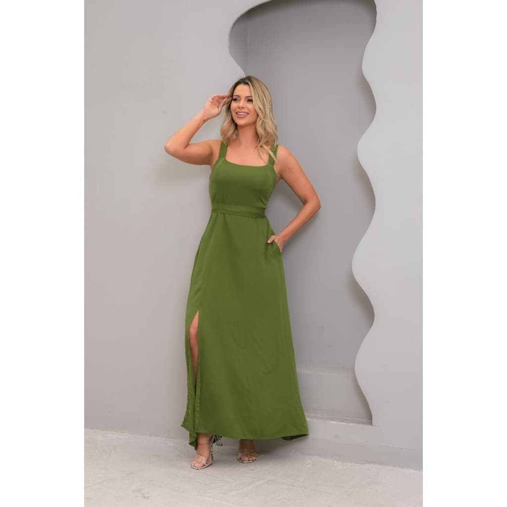 Vestido Feminino Longo Casual Não Precisa Passar Elegante Festa Jantar#V066