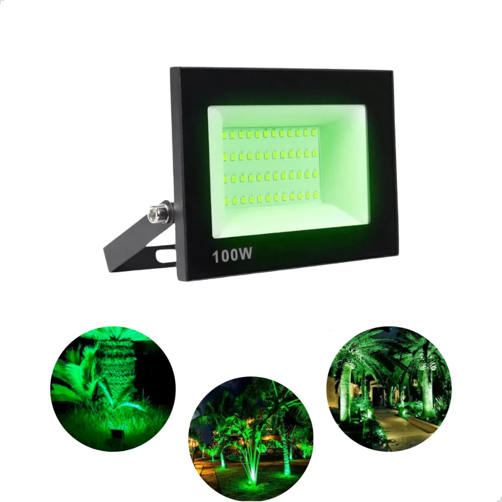 Refletor Led Holofote Slim Mini Montável 100w Preto Prova D'agua Ip66 Cor Da Luz Verde Bivolt