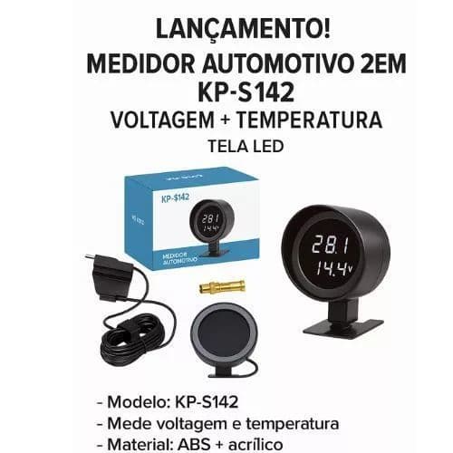 Medidor De Temperatura Água  LCD Redondo Sensor Moto + Voltímetro Voltagem 2 Em 1 COM USB