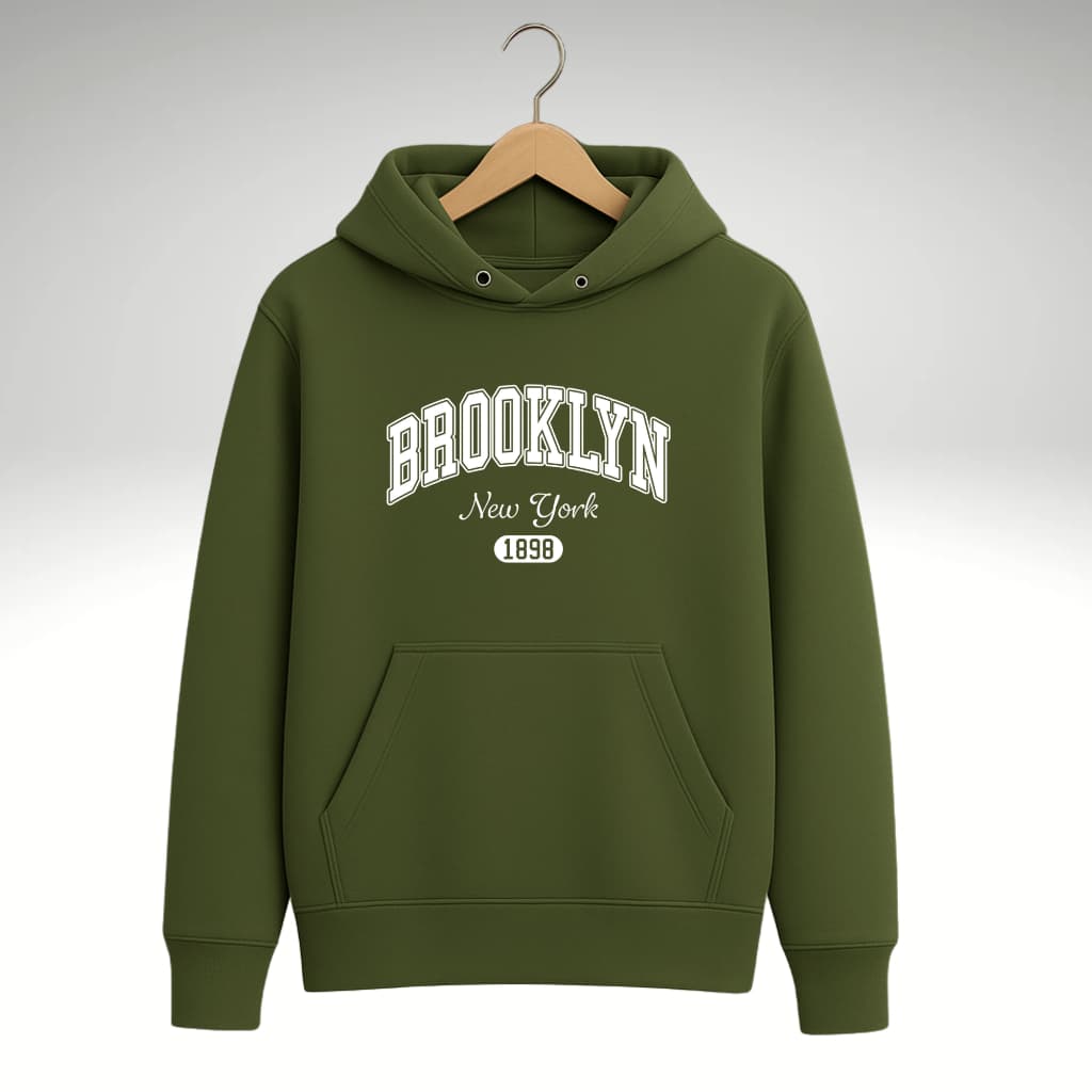 Moletom Canguru Unissex Blusa de Frio Casaco Feminino Masculino Flanelado Algodão Brooklyn